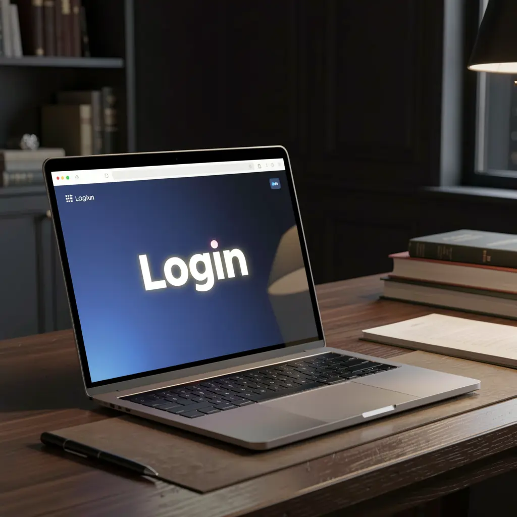 Modern laptop on a dark desk displaying the JYJILI login screen with a glowing interface designed for secure access in Bangladesh